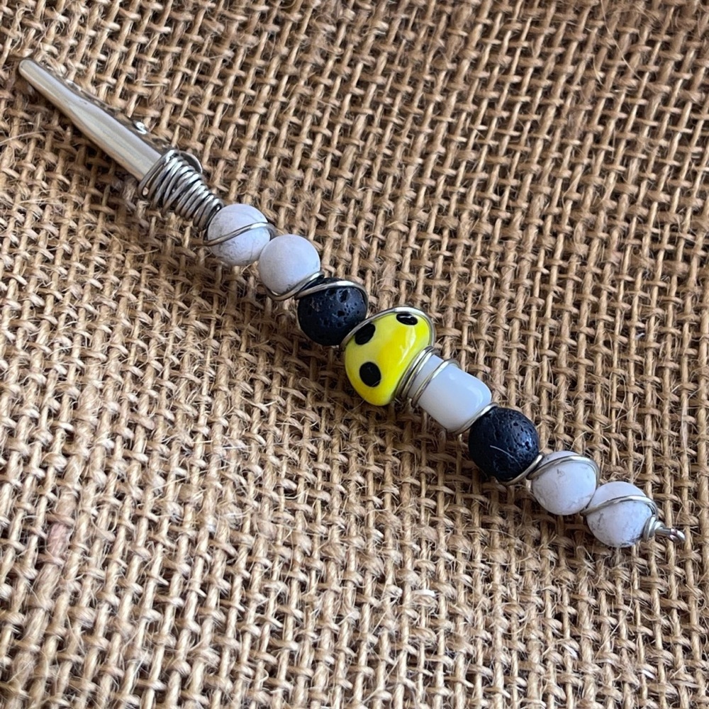 Yellow Mushroom RoachClip, alligator clip, long nail assist